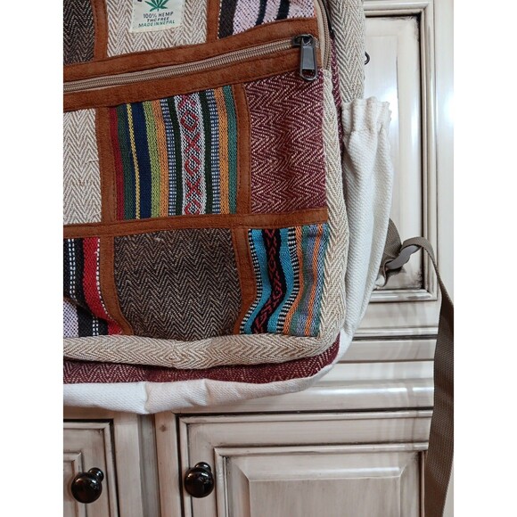 Pure Hemp Artisan Boho Himalayan Hemp Multi Color Embroidered Backpack THC FREE - Picture 5 of 11
